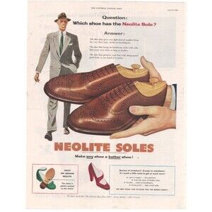 Vintage Original Neolite Magazine Advertisement Large Color 1950s Mens Fashion